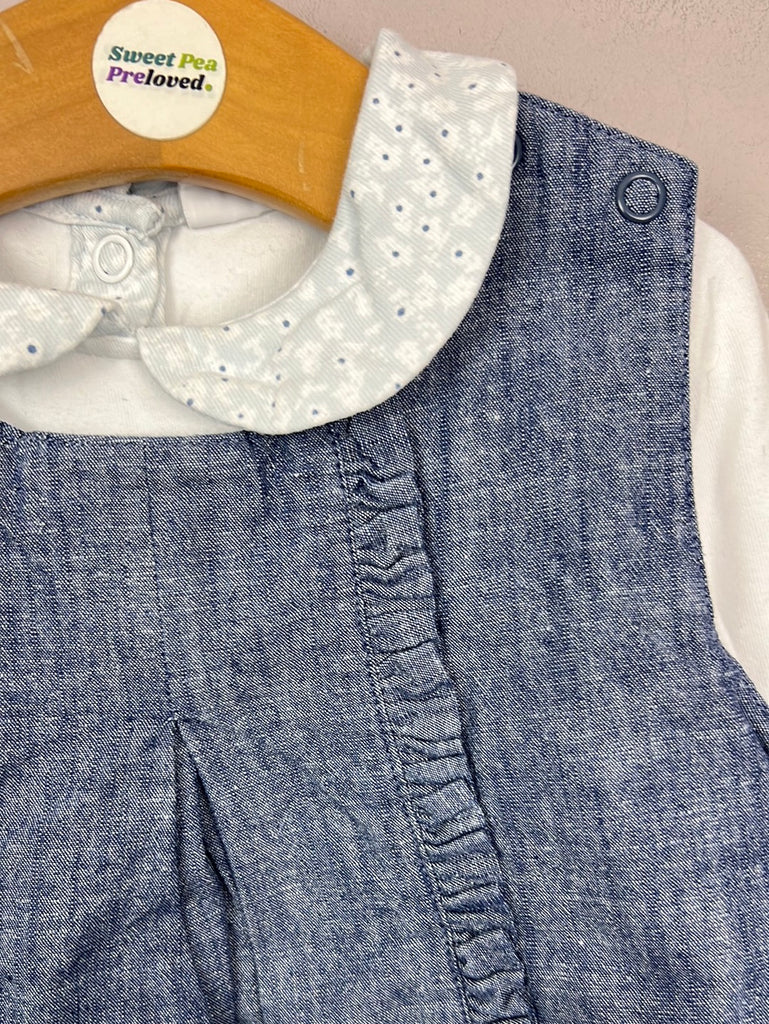 Pre loved baby Little White Company chambray dress set 18-24m