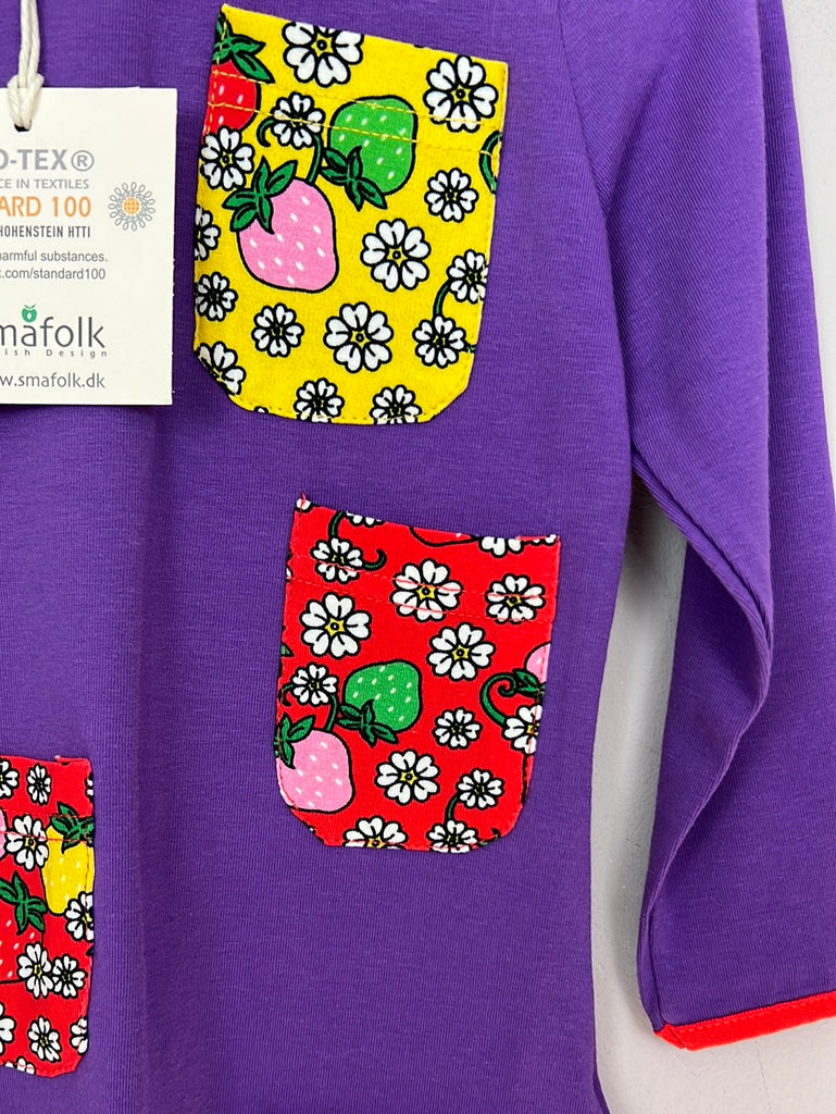 SMAFOLK organic cotton A line purple pocket dress 1-2y