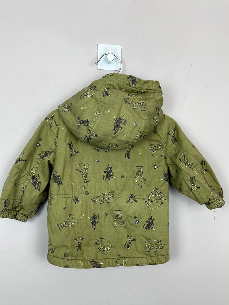 Second Hand Baby Matalan Wild Animals khaki fleece lined jacket 3-6m