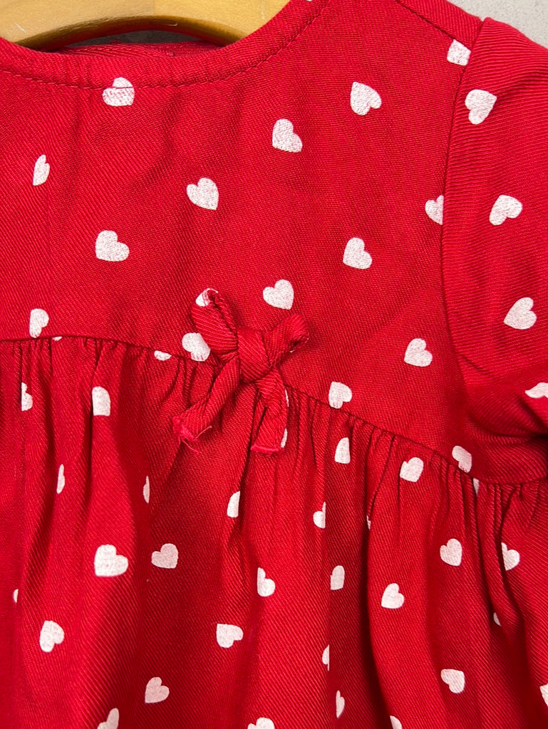 Pre Loved Baby Benetton Red Heart Print dress 6-9m