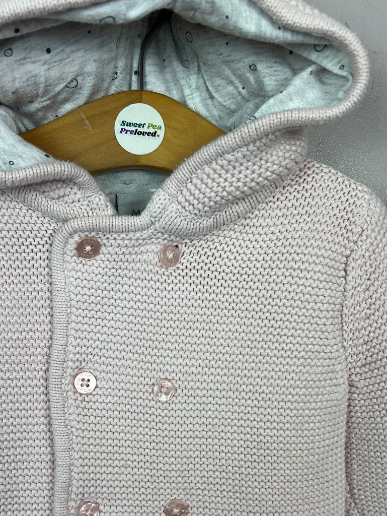 Preloved Mori pale pink hooded cardigan jacket 6-9m