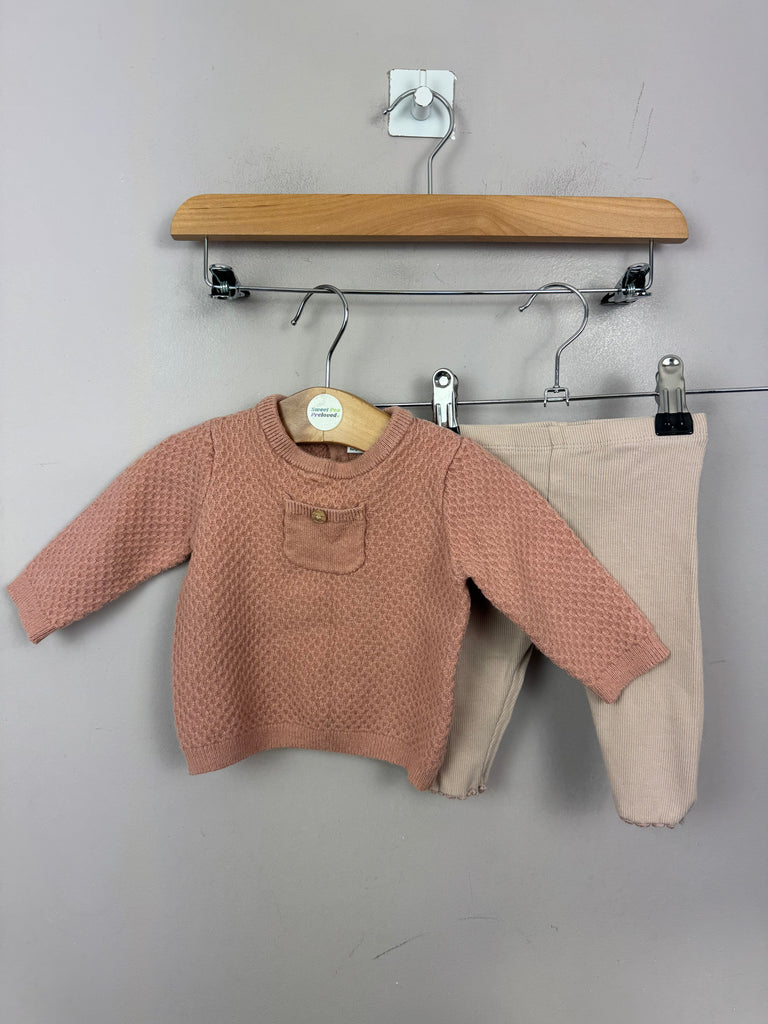 Second Hand Baby M&S pink textured jumper set 0-3m