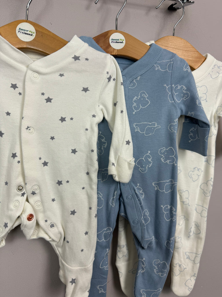 Preloved baby M&S elephants/stars sleepsuits - New, Newborn