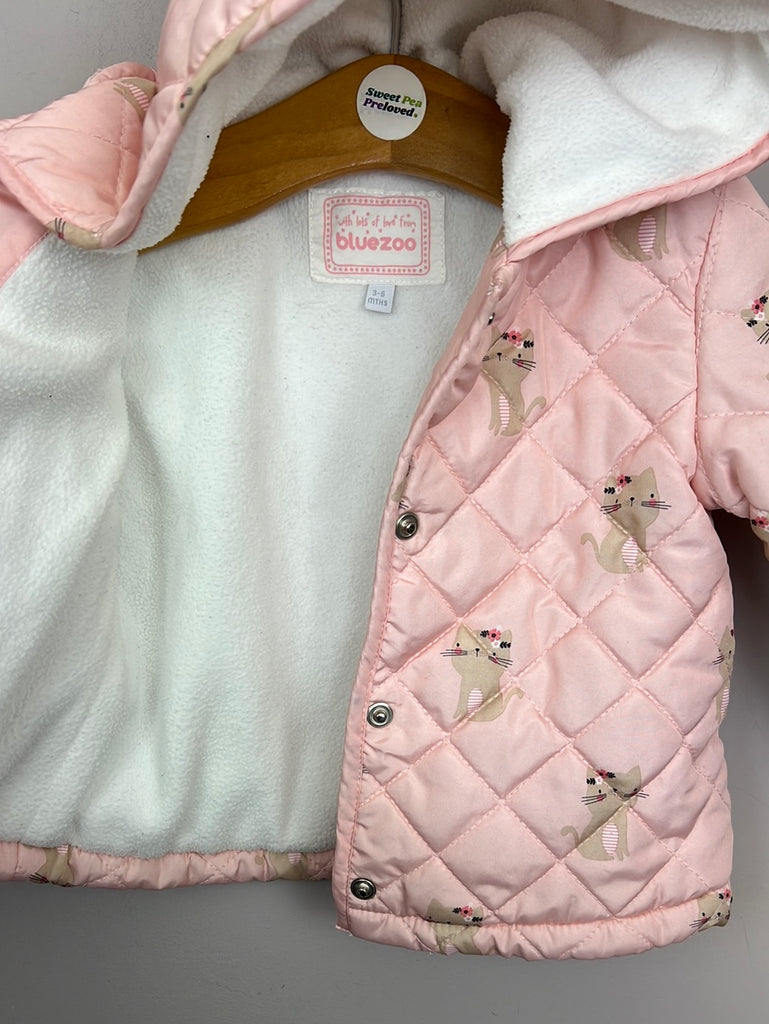 Secondhand baby Bluezoo pink kitten quilted jacket 3-6m