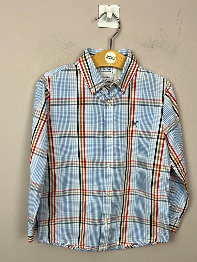 Second hand boys Mayoral Blue Check Shirt 4y