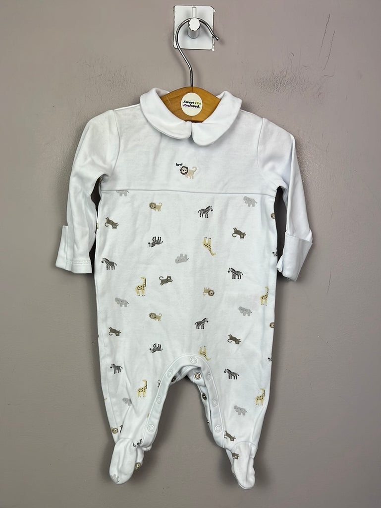 Pre Loved Baby Little White Company safari collared sleepsuit 0-3m