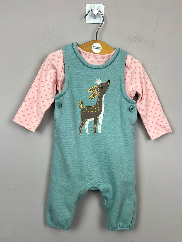 Pre loved christmas M&S Deer sparkle dungarees 3-6m