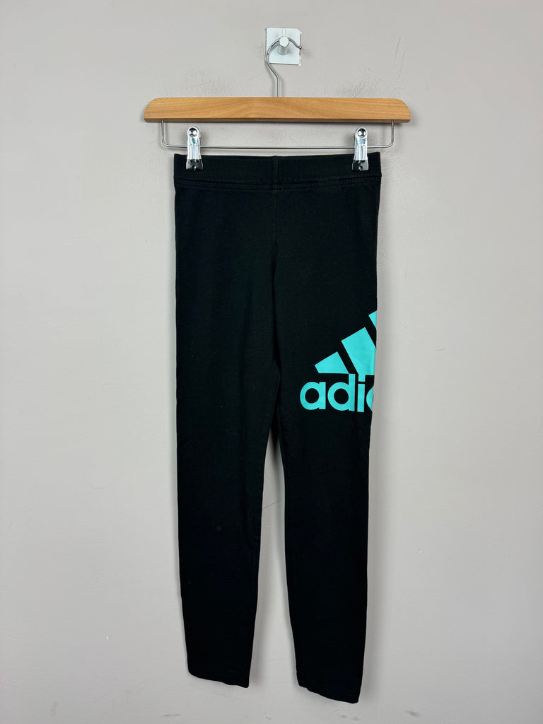 Second Hand Kids Adidas Black turquoise logo leggings 9-10y