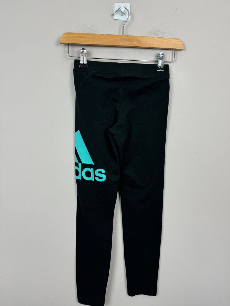 Sweet Pea Preloved Adidas Black turquoise logo leggings 9-10y