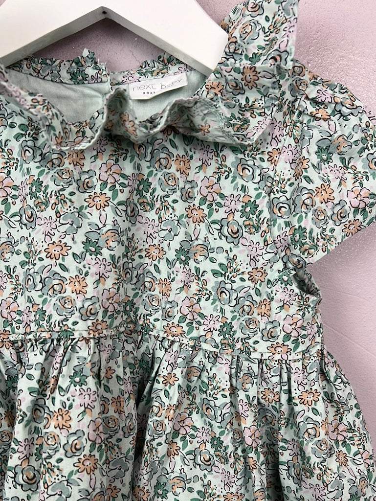 secondhand girls Next mint floral ruffle collar dress 18-24m