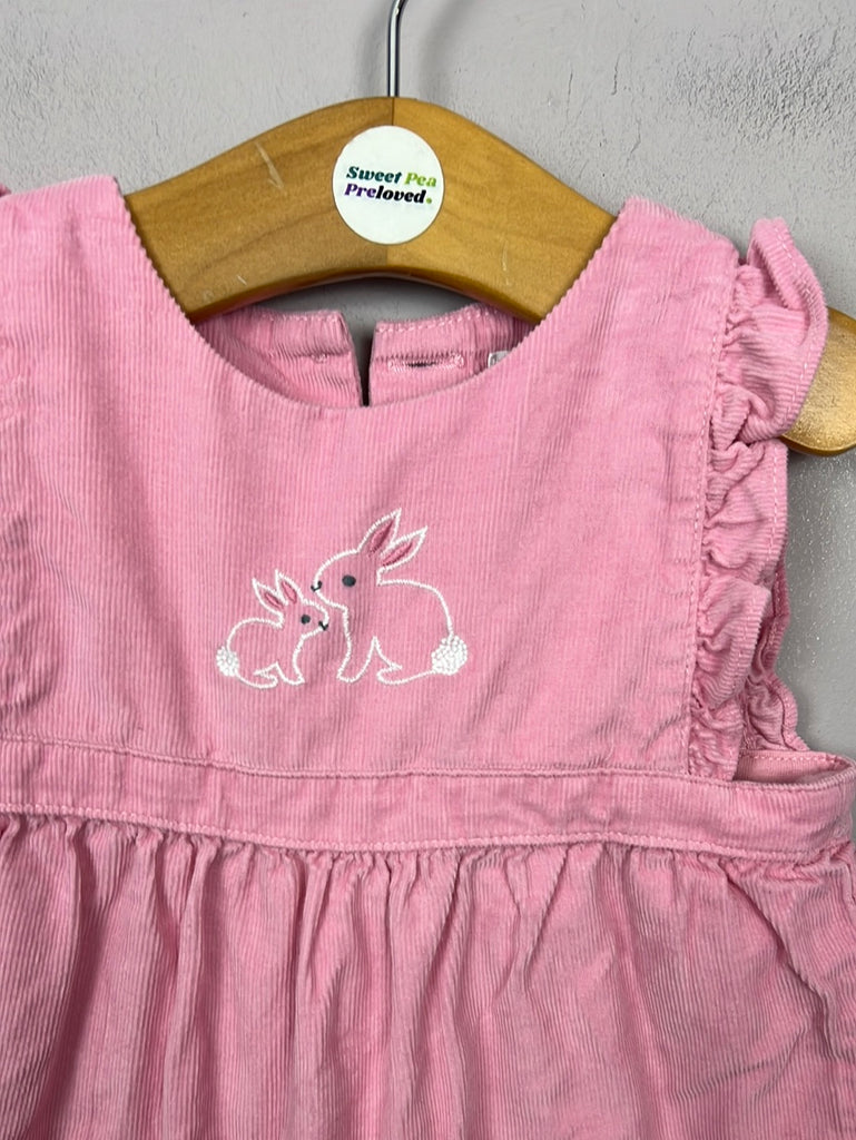 Secondhand baby John Lewis pink ruffle cord bunny romper 3-6m