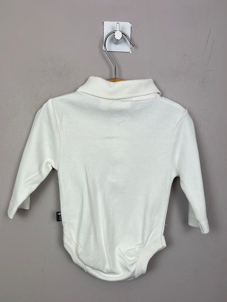 Pre loved baby Jojo Maman Bebe white polo bodysuit 0-3m - long sleeve