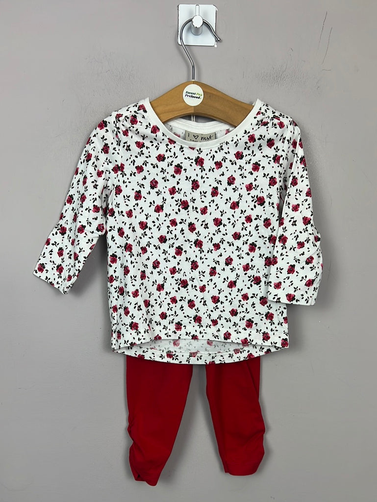 Second hand baby Next rose top & red leggings 3-6m