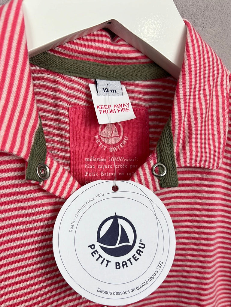 Petit Bateau coral stripe polo dress 12m