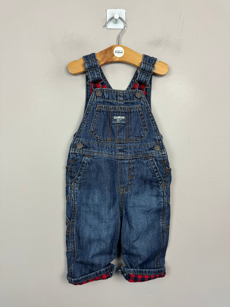 Oshkosh Red Check Lined Denim Dungarees 9m- Sweet Pea Preloved