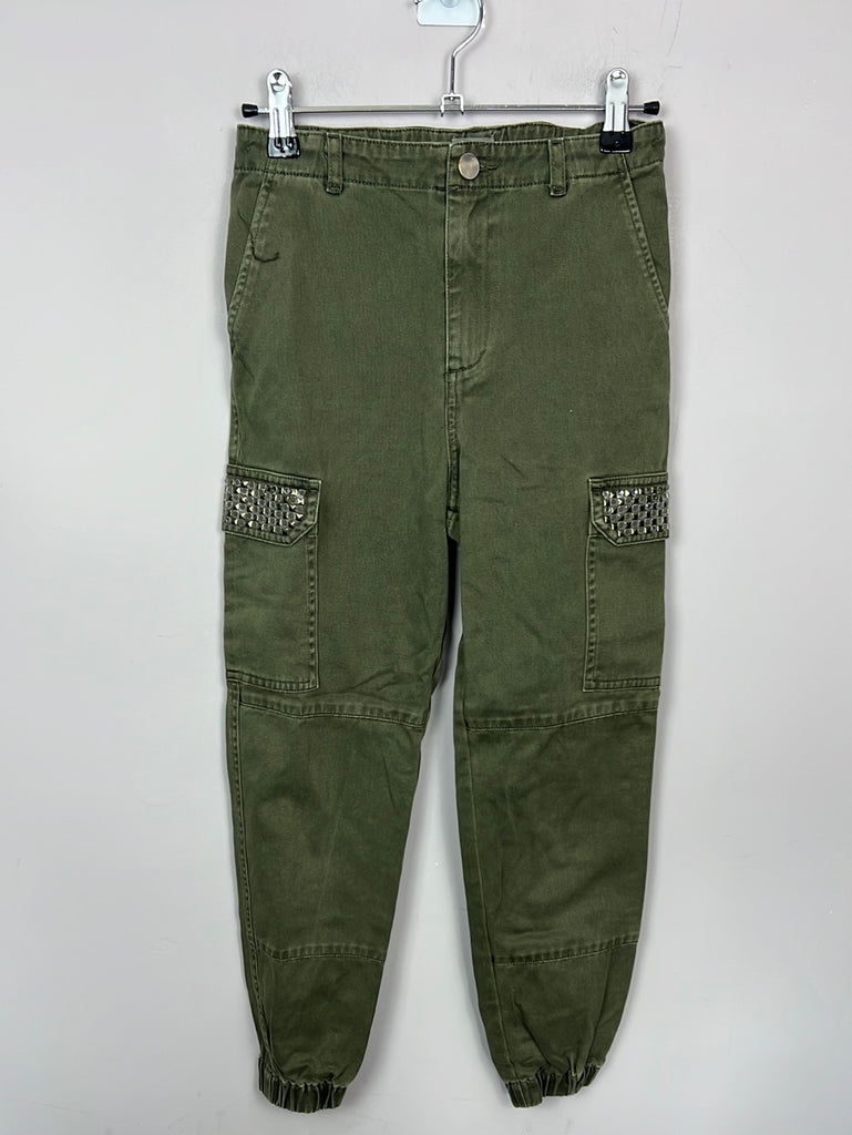 Pre Loved Girls River Island Olive Cargo Trousers 9y