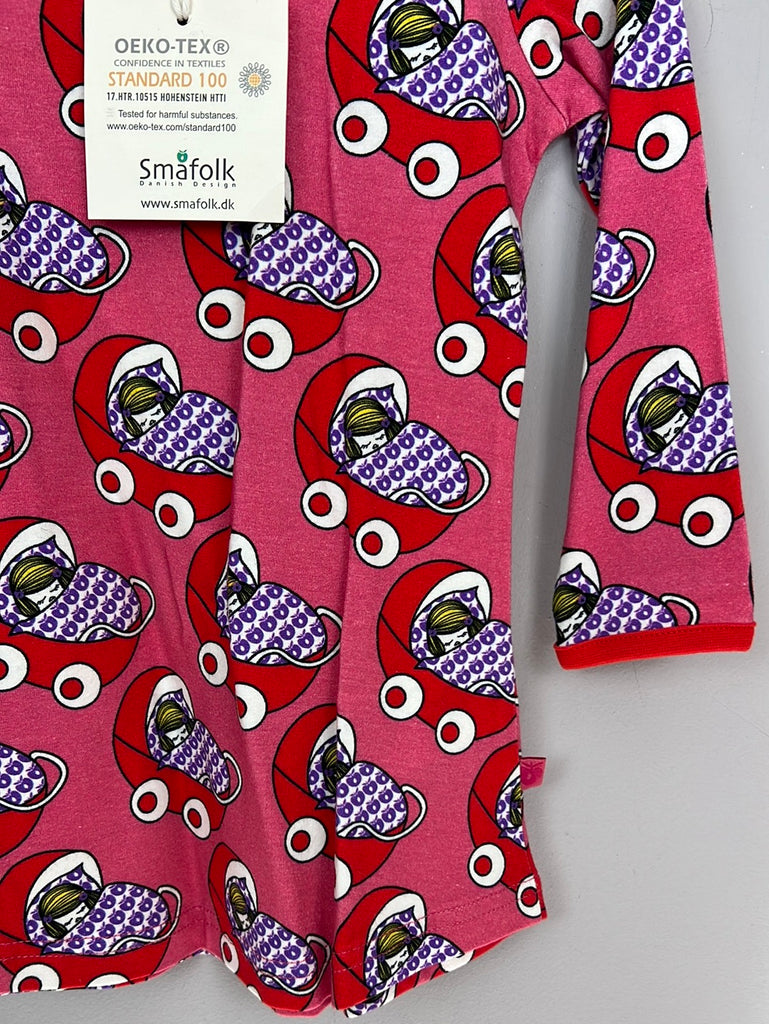 SMAFOLK organic cotton long sleeved A line dress PRAM/PINK 1-2y