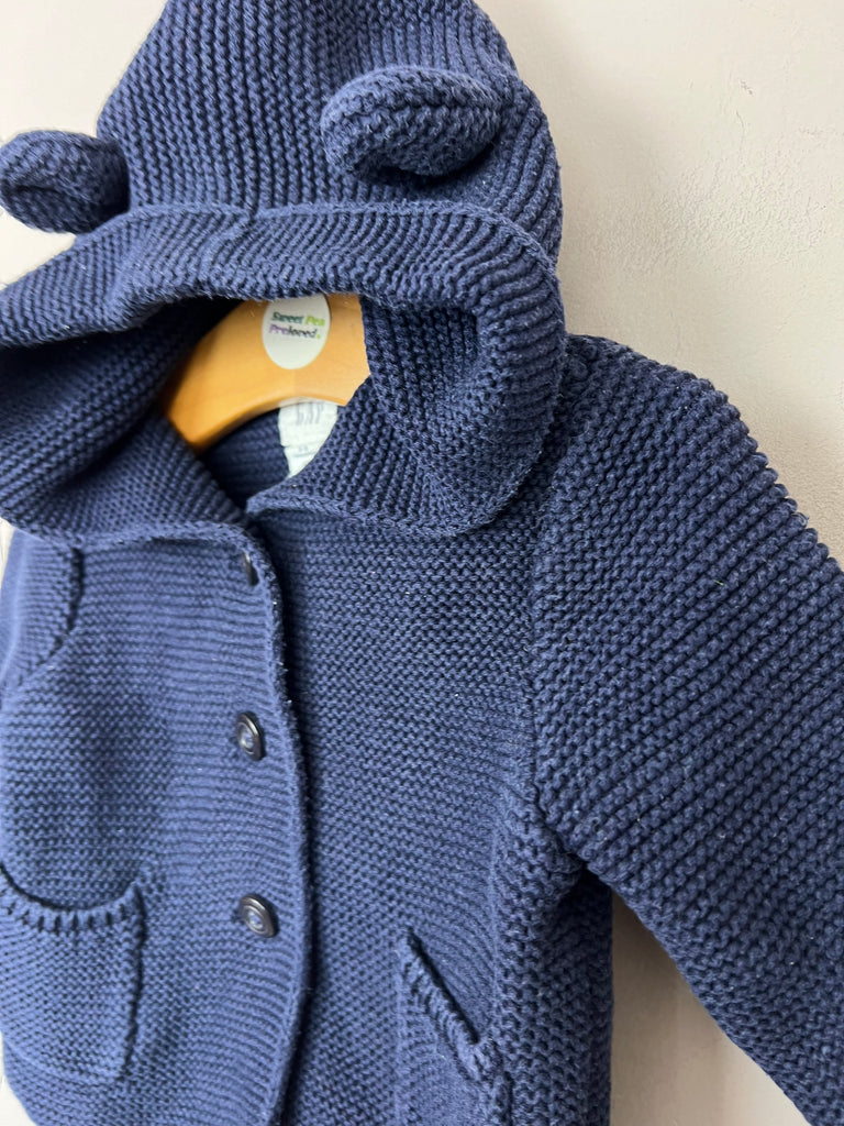 Preloved baby Gap garter stitch navy hooded cardigan 3-6m