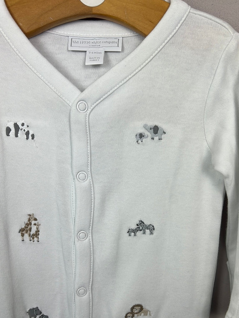 Secondhand baby Little White Company white embroidered animals sleepsuit 3-6m