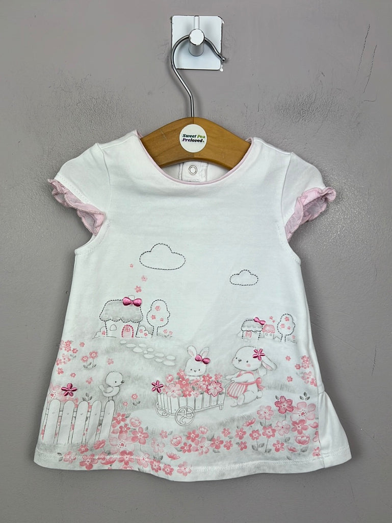 Pre Loved Baby Mayoral white bunny jersey dress 1-2m