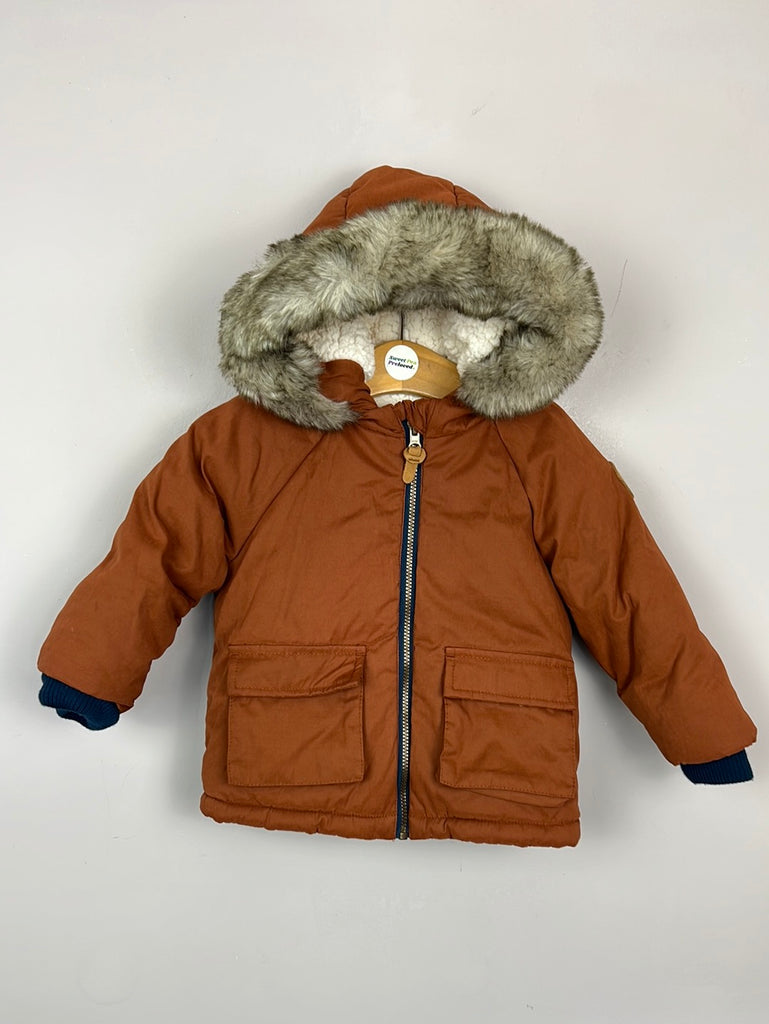 Pre Loved Baby F+F brown padded borg lined jacket 6-9m
