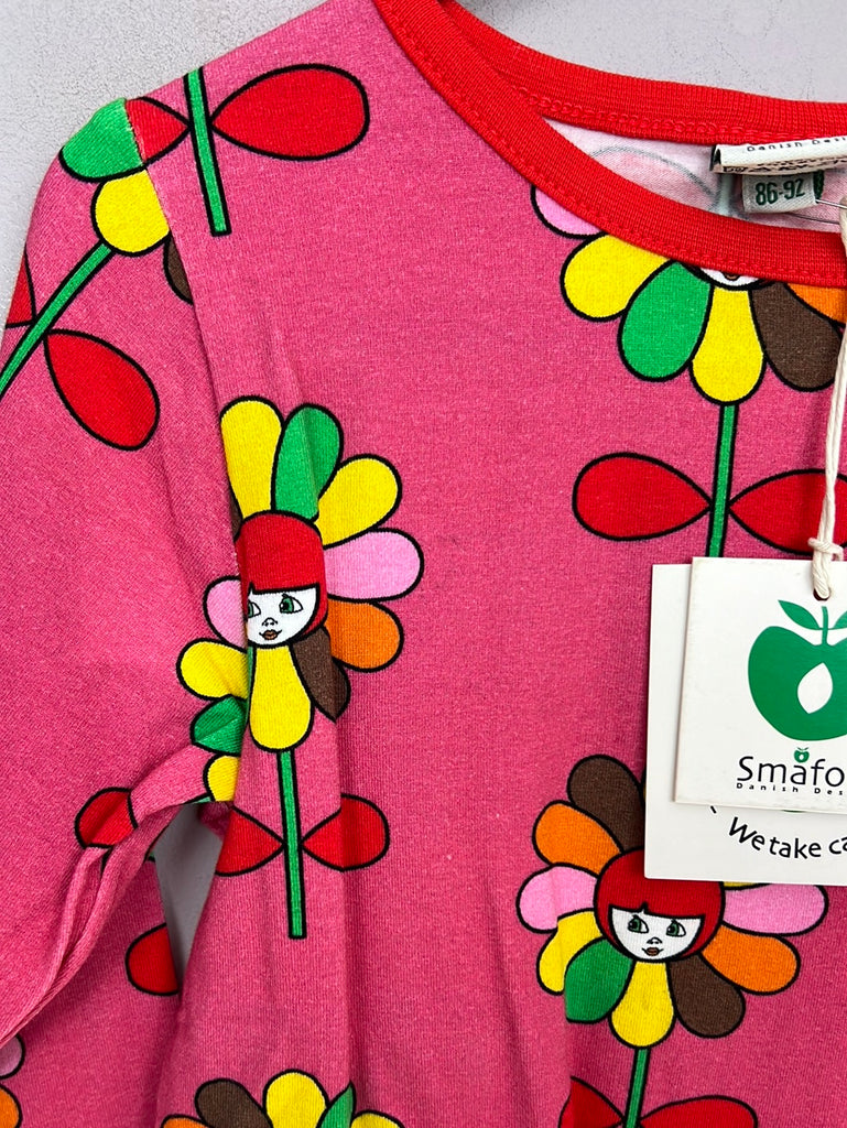 SMAFOLK organic cotton long sleeved top FLOWER GIRL/PINK 1-2y