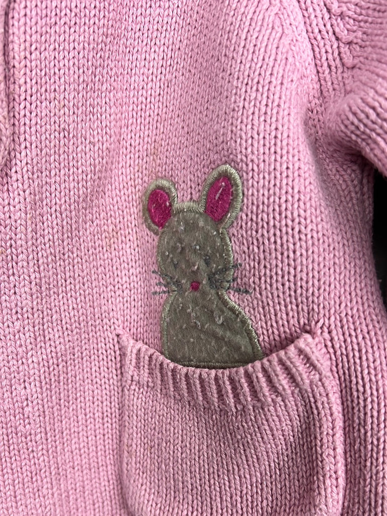 Secondhand baby Jojo Maman Bebe Pink Mouse in my pocket cardigan 12-18m