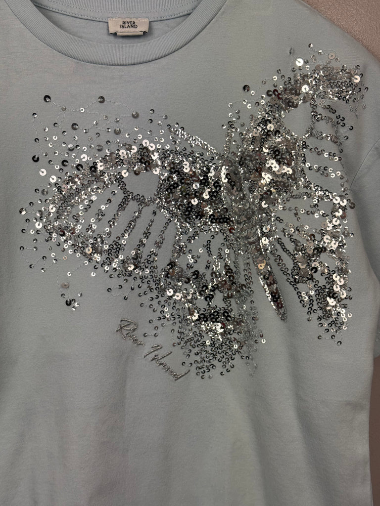 Second Hand Girls River Island pale blue butterfly T-shirt 5-6y