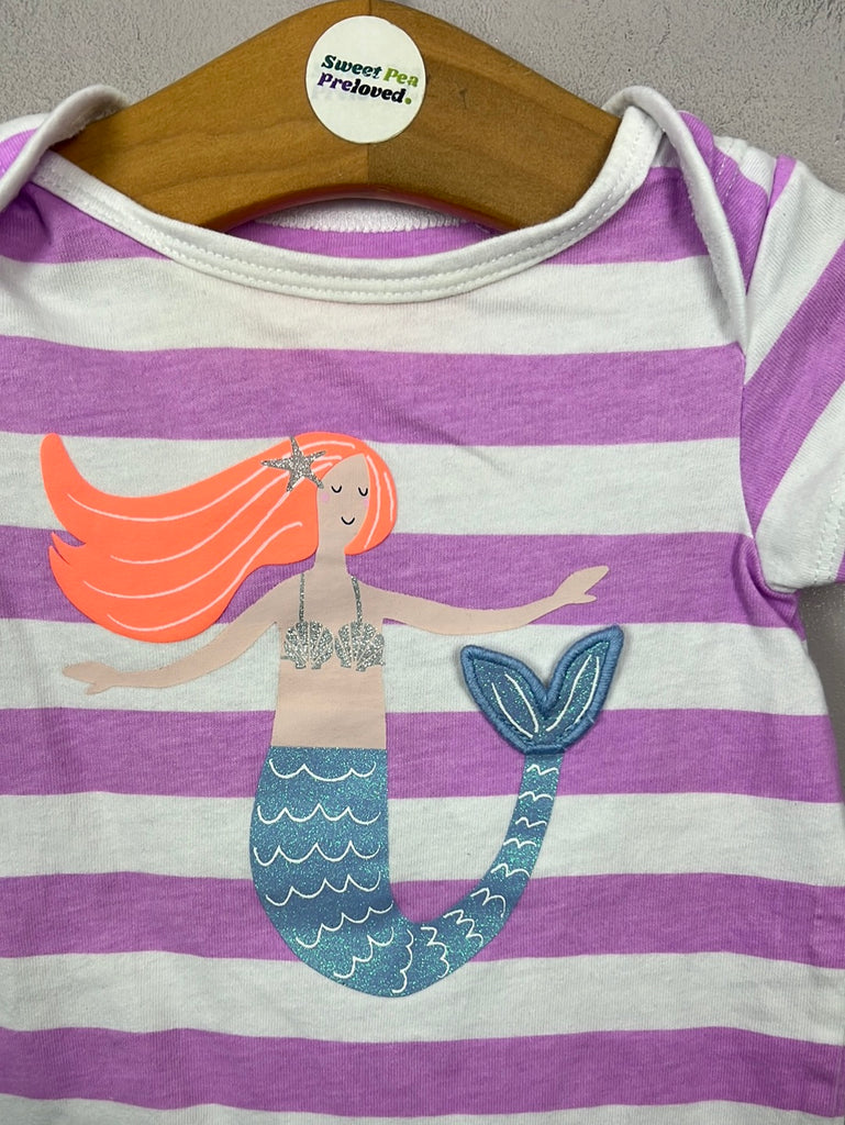 Secondhand baby Joules lilac stripe mermaid shortie romper 0-3m