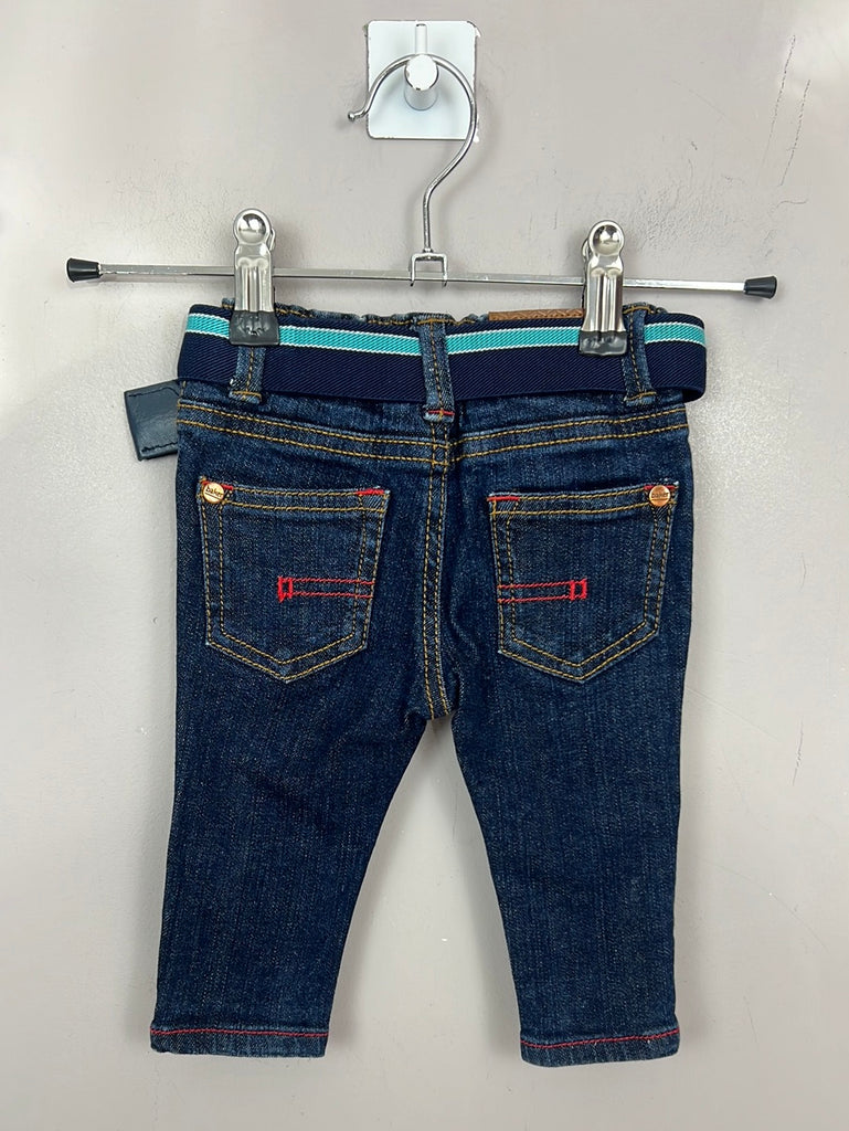 Pre Loved Baby Baker dark wash blue jeans with belt 0-3m