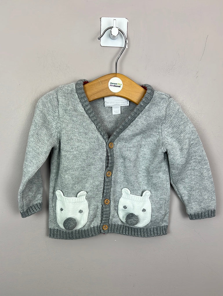 Secondhand baby Little White Company bear pockets grey cardigan 3-6m