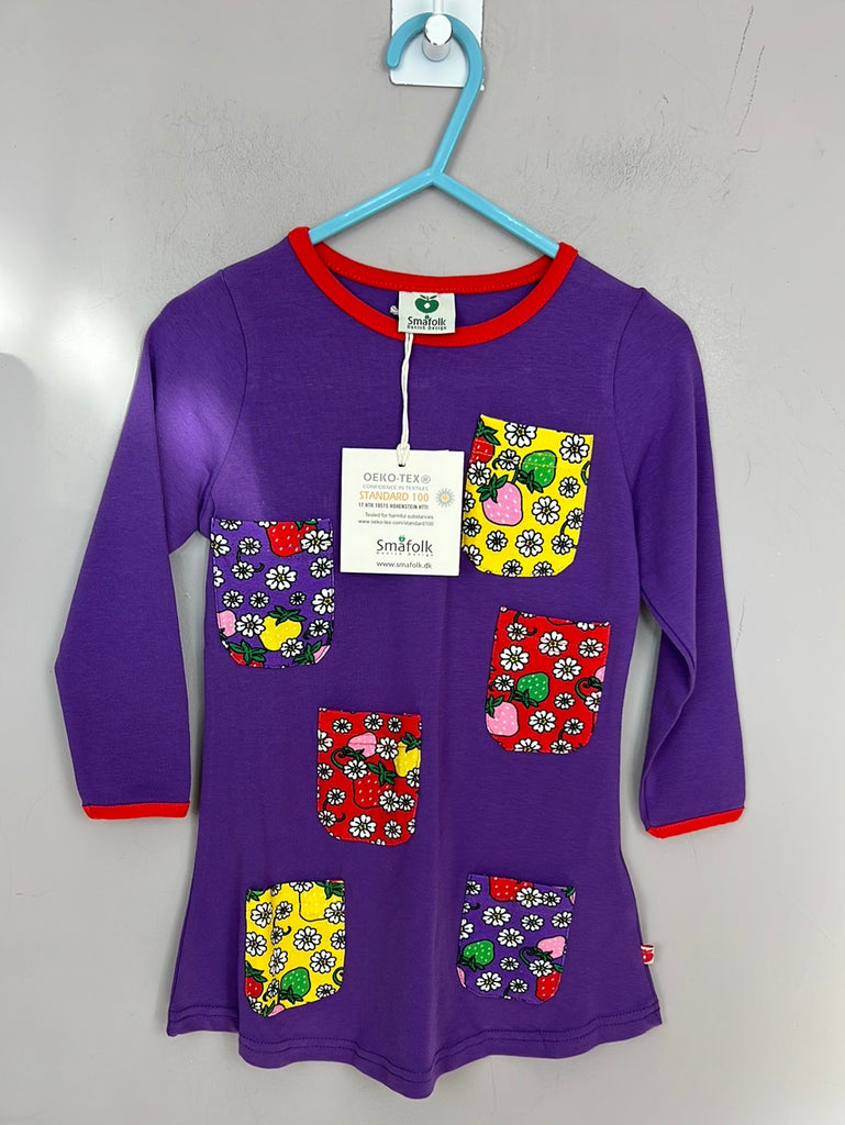 SMAFOLK organic cotton A line purple pocket dress 1-2y
