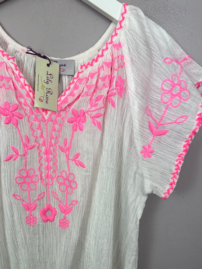 Lily Rose Embroidered Beach Dress pink  - Sweet Pea Preloved 