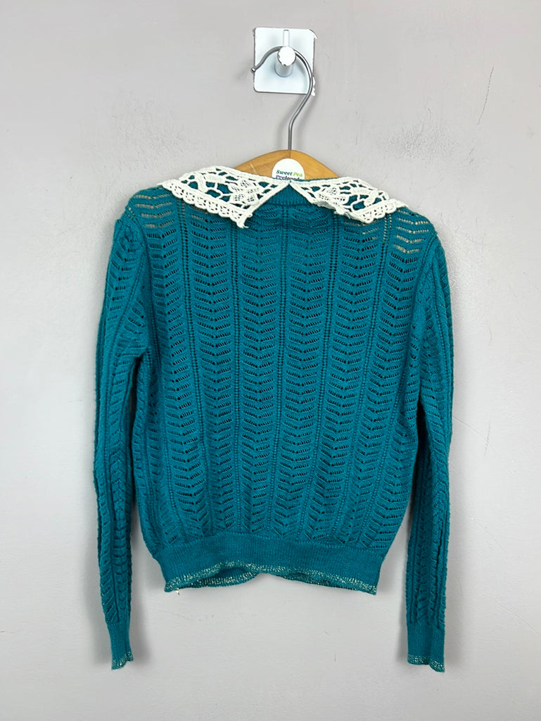 Little Lord & Lady Winifred teal pointelle cardigan 1-2y - Sweet Pea Preloved 