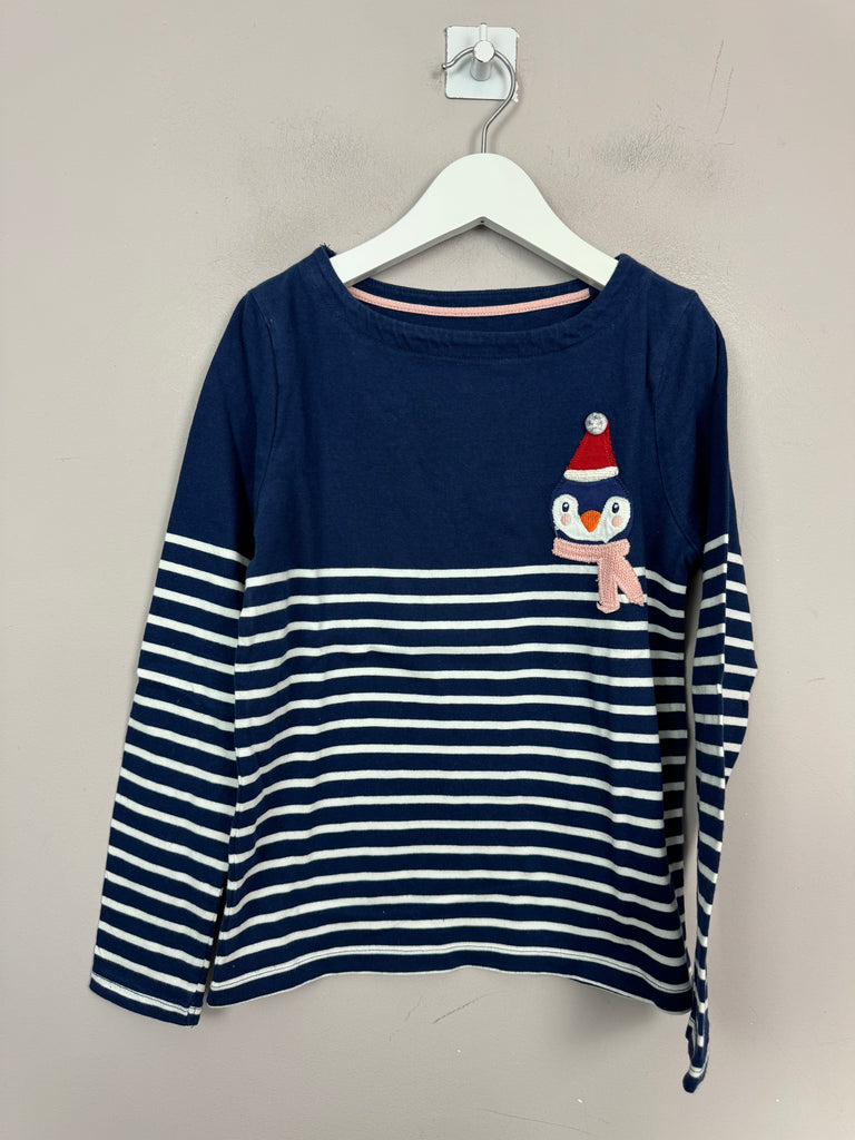 Boden Navy Christmas Penguin Breton Top 8-9y - Sweet Pea Preloved