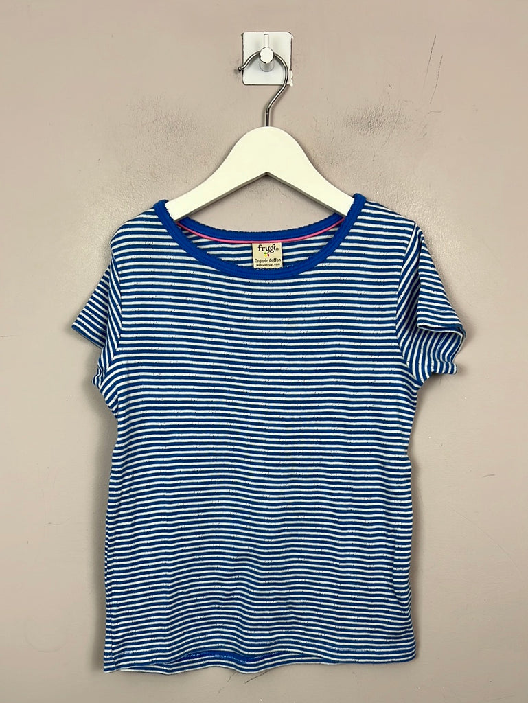 Kids pre loved Frugi blue stripe pointelle t-shirt 7-8y