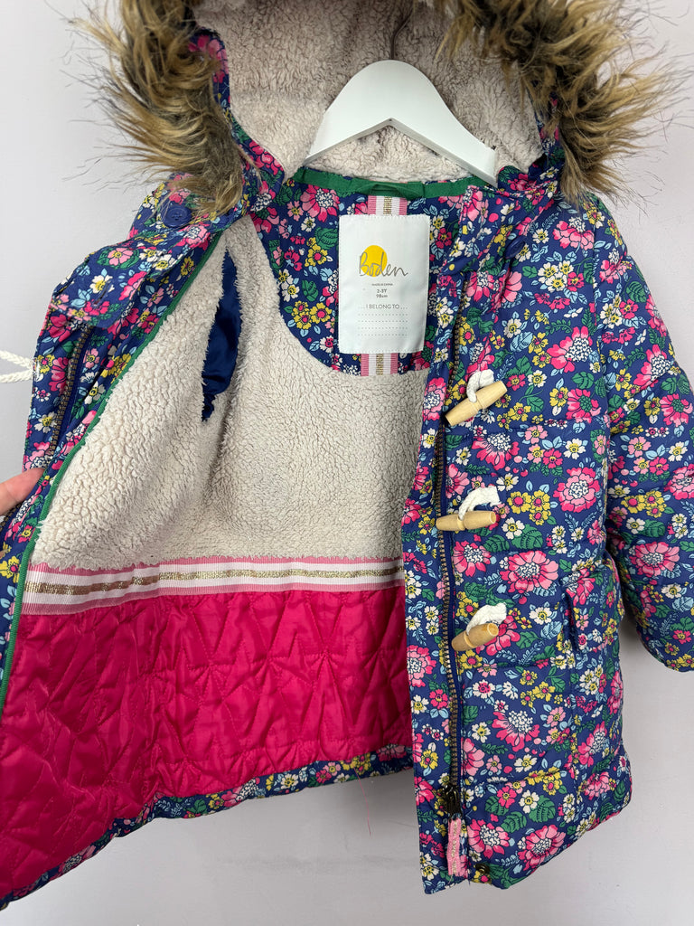 Preloved childrens Boden Navy Floral Padded Coat 2-3y -Sweet Pea Preloved Clothes