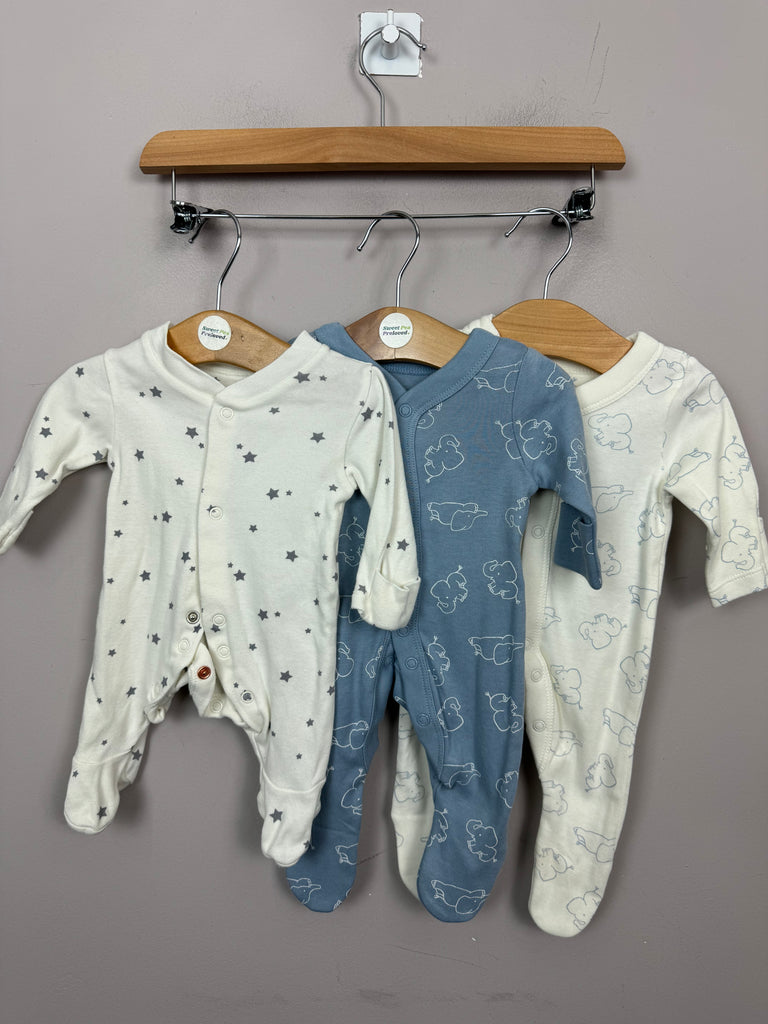 M&S elephants/stars sleepsuits - New, Newborn - Sweet Pea Preloved