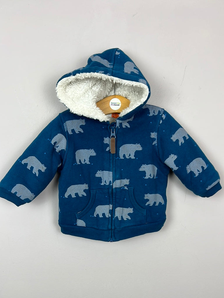 Second Hand Baby John Lewis teal bear borg lined hoodie 3-6m