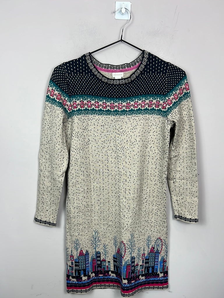 Second Hand kids Monsoon winter scene knit dress 12-13y