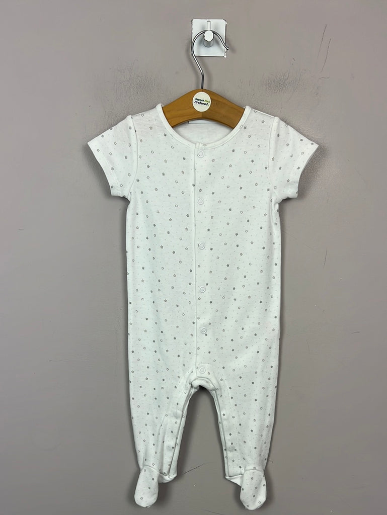 Pre Loved Baby Little White Company short sleeve stars sleepsuit/romper 3-6m
