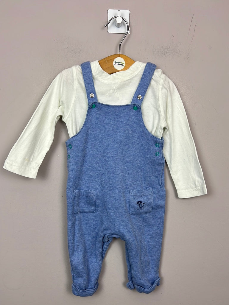 Second Hand Baby John Lewis blue jersey dungarees 3-6m