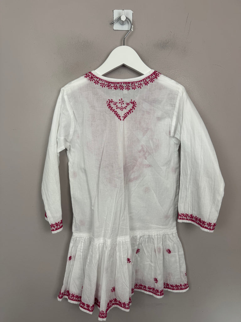 Lily Rose Embroidered white/cerise kaftan 6-7y