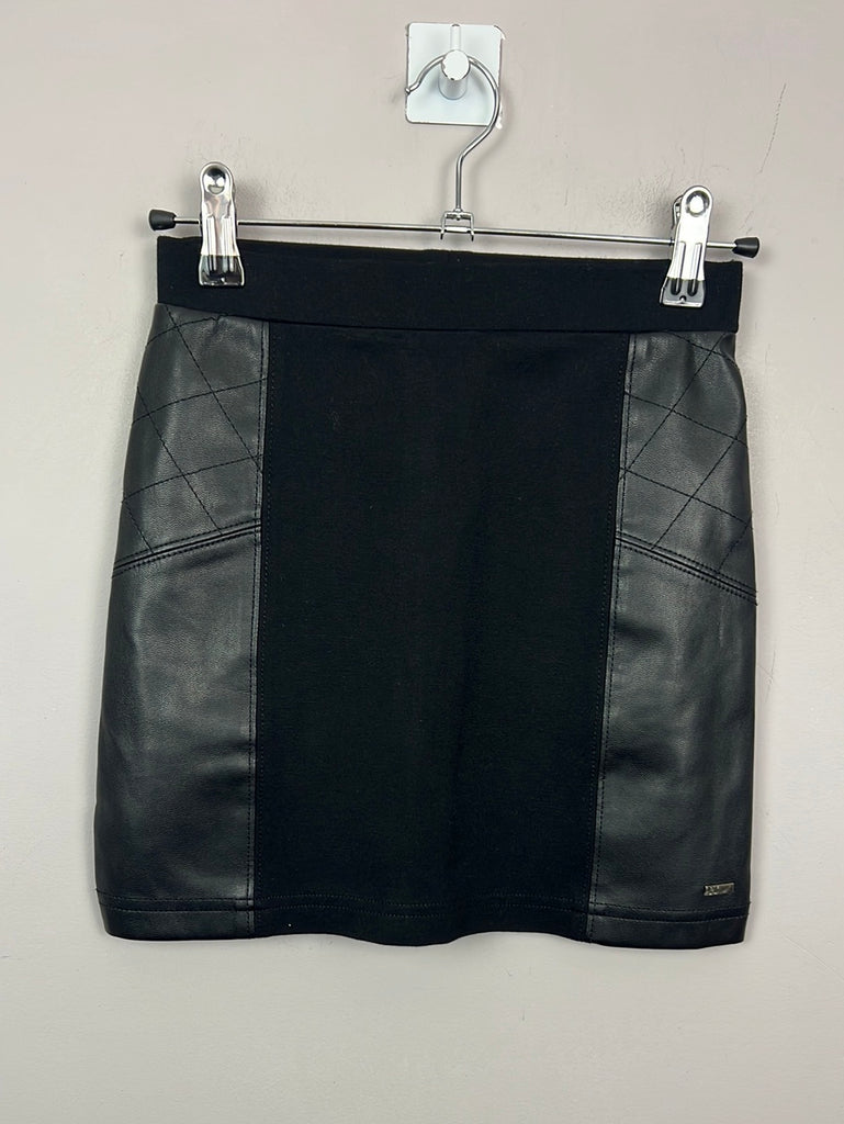 Second hand kids River Island black pleather panelled skirt 7-8y