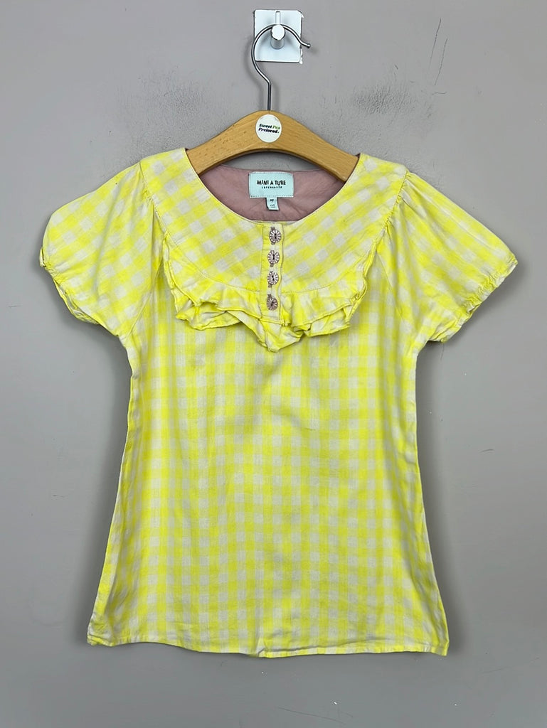 Pre Loved Girls Miniature Yellow Check Organic Cotton Top 9y