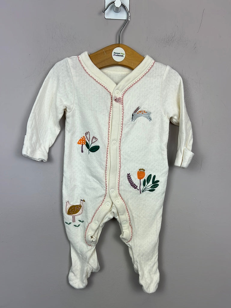 Pre loved baby M&S ivory embroidered sleepsuit Newborn