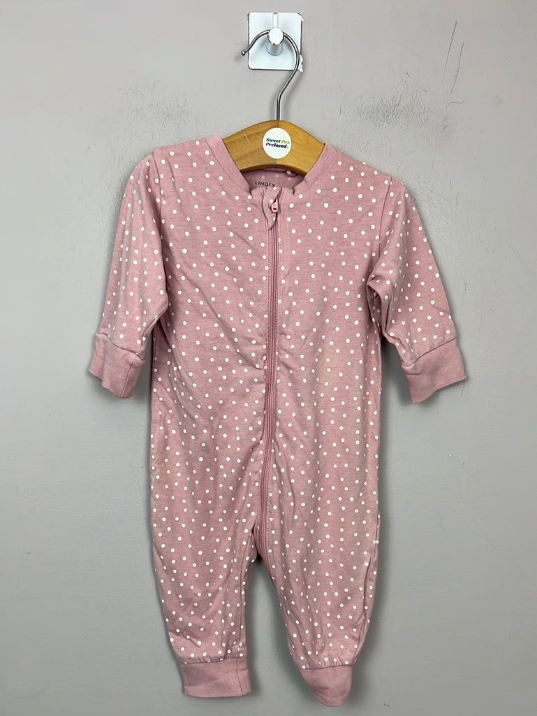 Secondhand Lindex zip sleepsuit - pink kitten bottom 2-4m