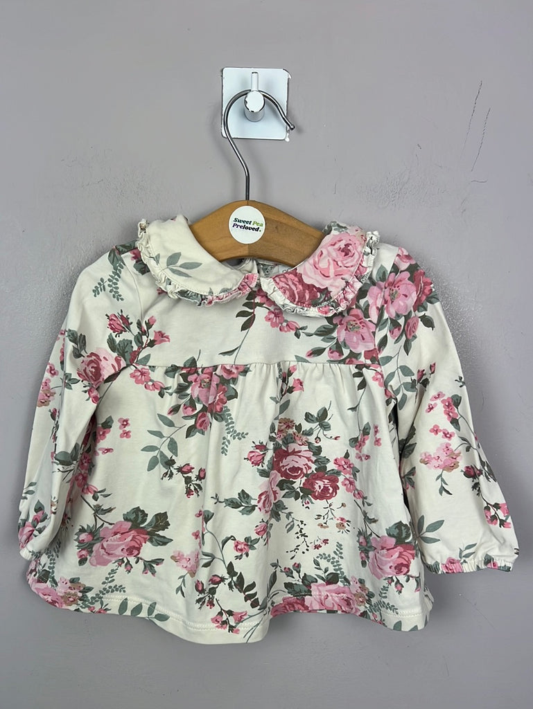 Secondhand Next pink floral collared top 3-6m