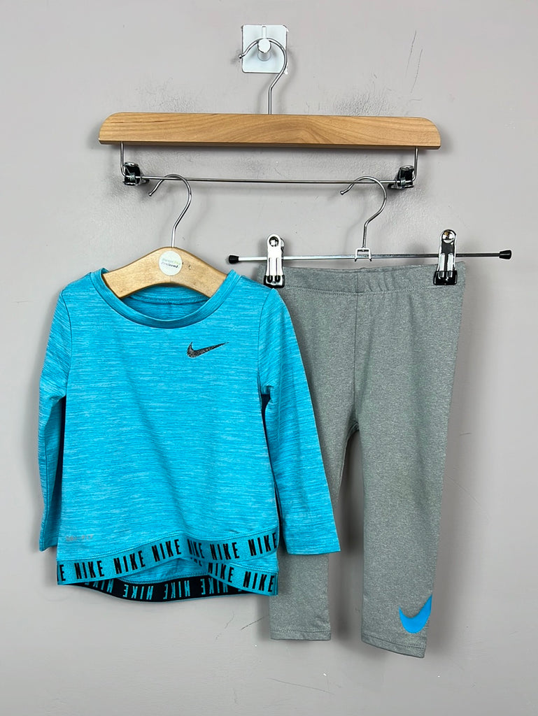 Pre Loved Baby Nike Dri Fit Turquoise top & leggings 18m