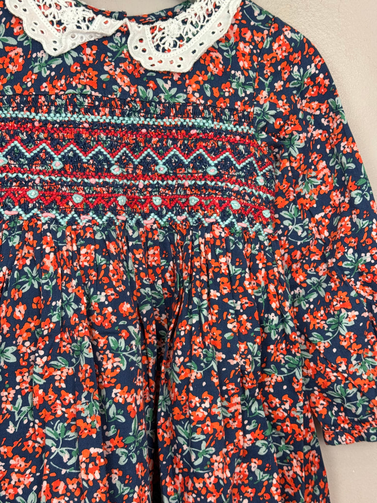Second hand childrens Next Navy Smocked Dress 2-3y -sweet pea preloved  clothes